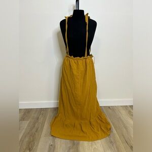 ◾️Catamaran Mustard Yellow Tiered Maxi Skirt With Overall Tie Straps And Pockets